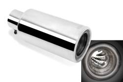 Gibson Performance Exhaust - Stainless Rolled Edge Angle Muffler Quiet Tip 4 in. Outlet, 2.25 in. inlet, L-12 in. Clamp On #500659