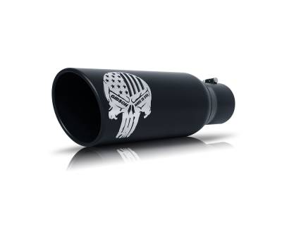 Gibson Performance Exhaust - Patriot Skull Rolled Edge Angle Exhaust Tip, Black Ceramic, Inlet 2.25-2.50 in.; Outlet 5 in.; L-12 in.