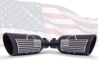Gibson Performance Exhaust - Patriot Flag Rolled Edge Angle Exhaust Tip, Black Ceramic, Inlet 5 in.; Outlet 6 in.; L-18 in.,