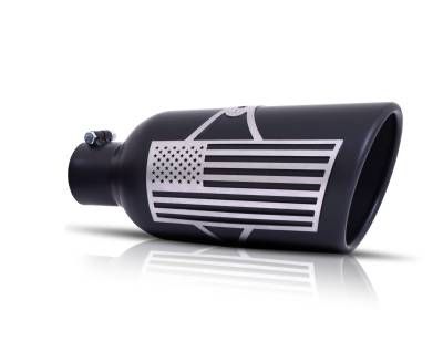 Gibson Performance Exhaust - 5in Inlet.x 6in. Outlet x 18in Length, Patriot Flag Rolled Edge Angle Exhaust Tip, Black Ceramic #71-1019