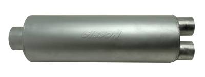 Gibson Performance Exhaust - SFT Superflow 2.50"Center/ 1.75" Dual 16" Round Muffler, Stainless #758216S