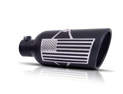 Gibson Performance Exhaust - 5in Inlet.x 6in. Outlet x 18in Length, Patriot Flag Rolled Edge Angle Exhaust Tip, Black Ceramic #71-1019 - Image 1
